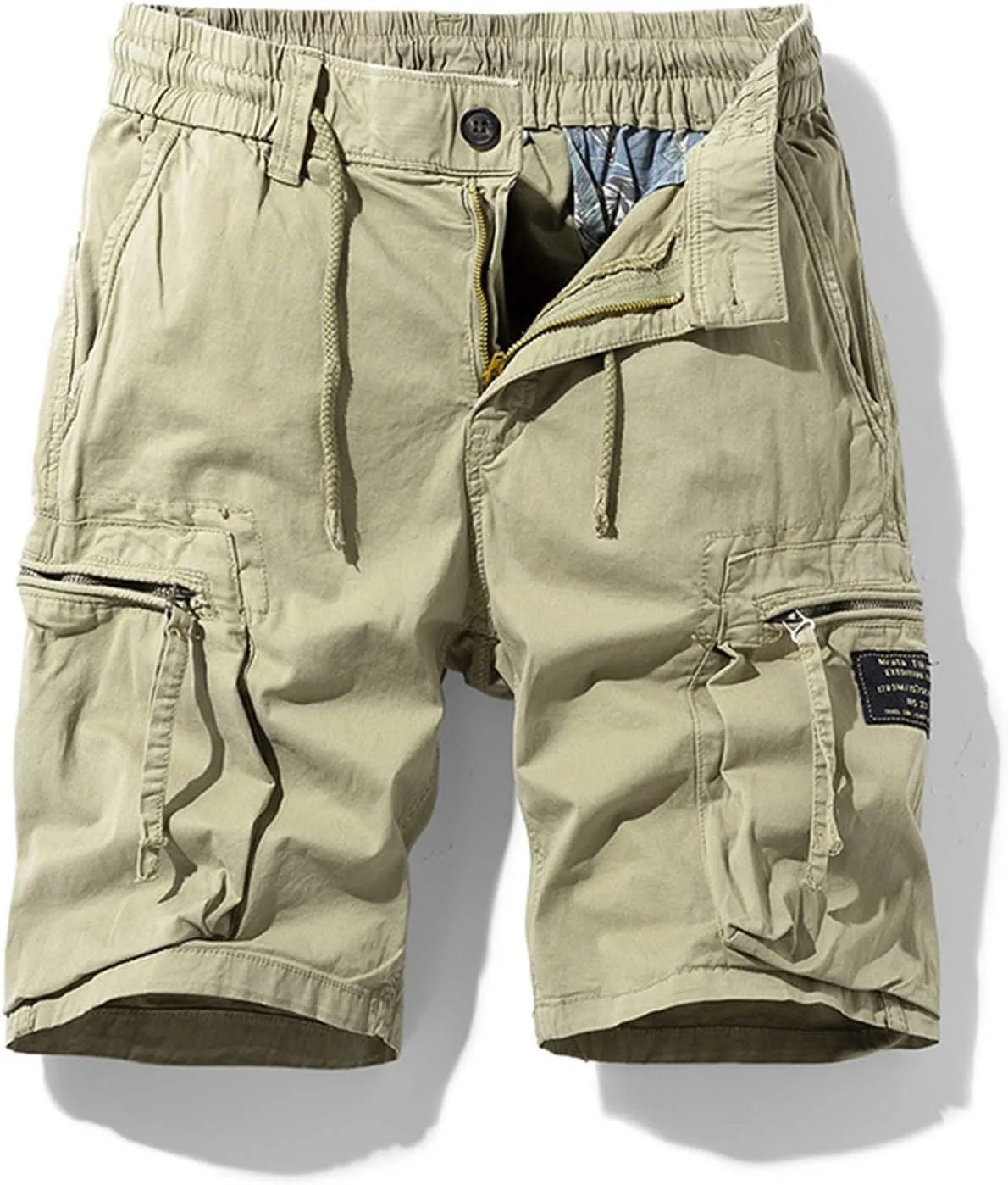 Muscularfit Cotton Linen Shorts for Men Casual Summer Big and Tall Drawstring Elastic Waist Cargo Shorts Multi Pockets Sport