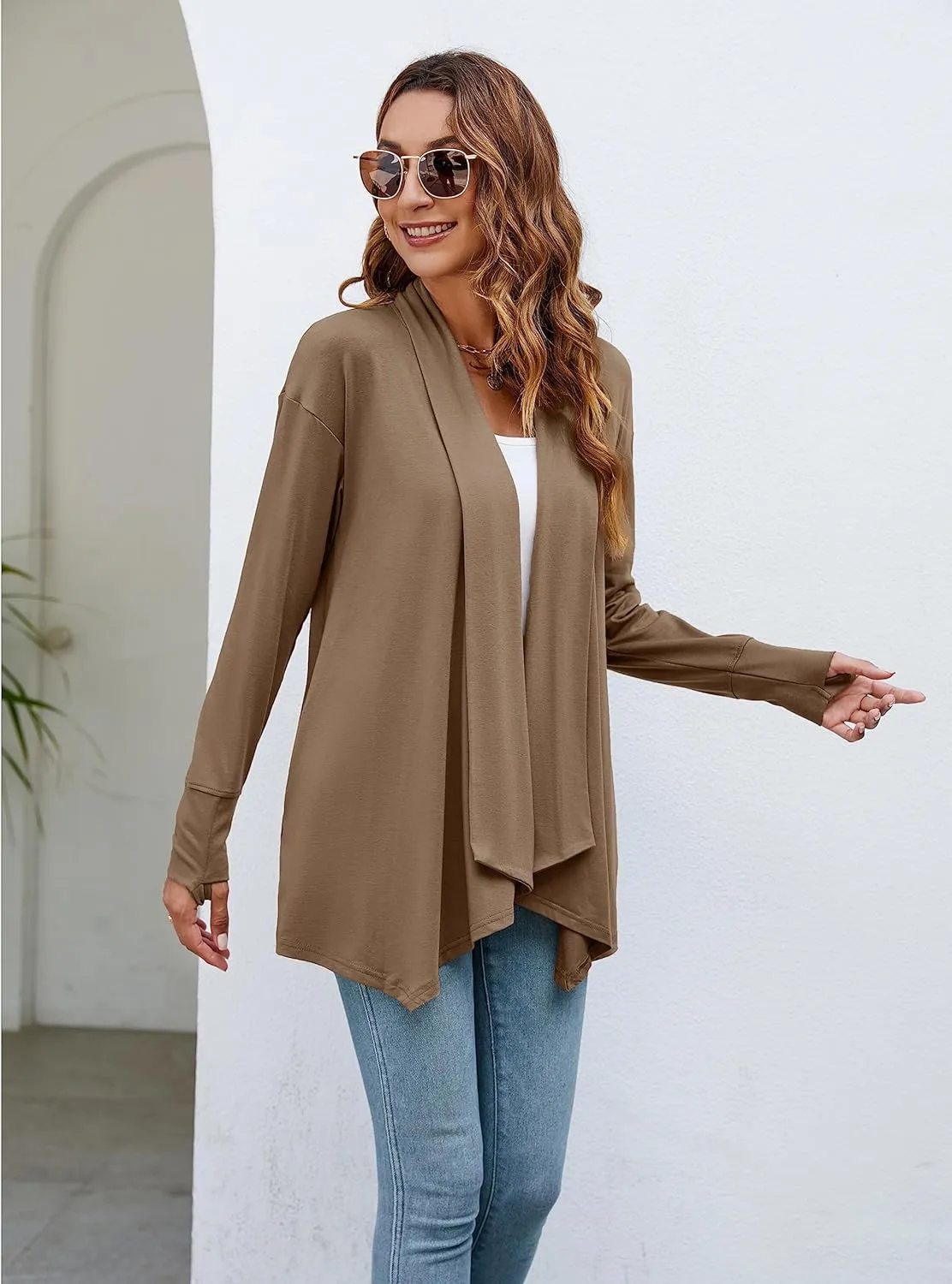 Naggoo Women's Draped Open Front Cardigans Casual Lightweight Long Sleeve Duster Cardigan