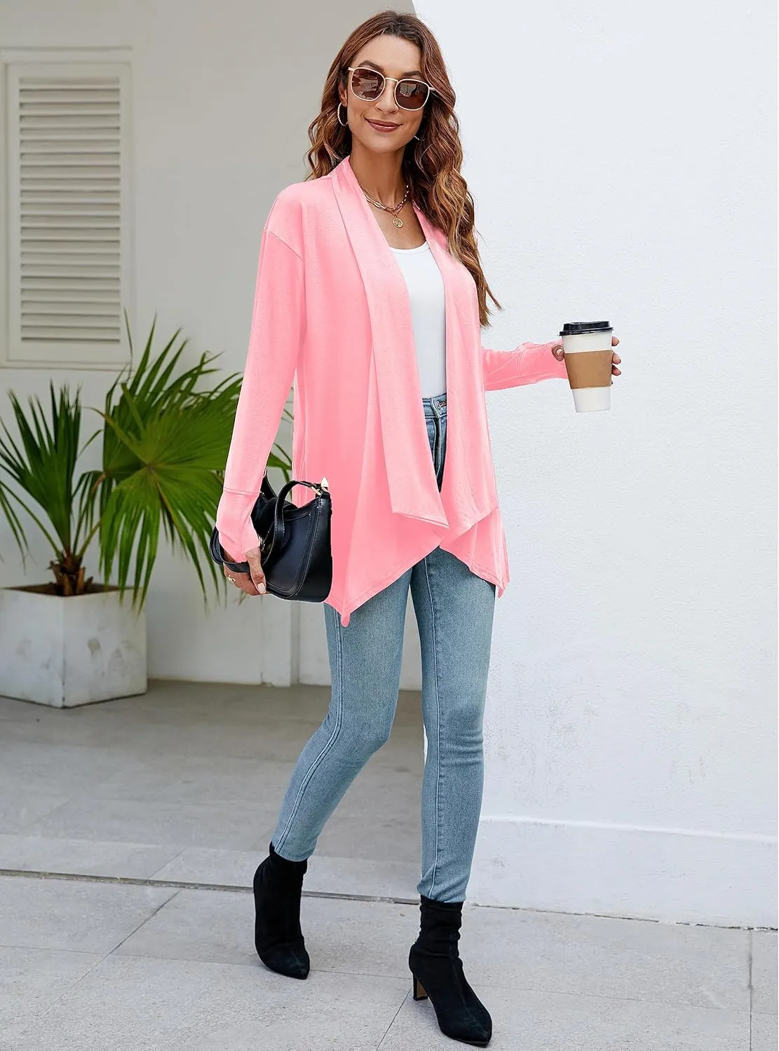 Naggoo Women's Draped Open Front Cardigans Casual Lightweight Long Sleeve Duster Cardigan
