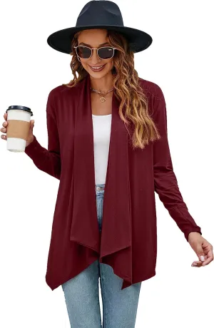Naggoo Women's Draped Open Front Cardigans Casual Lightweight Long Sleeve Duster Cardigan
