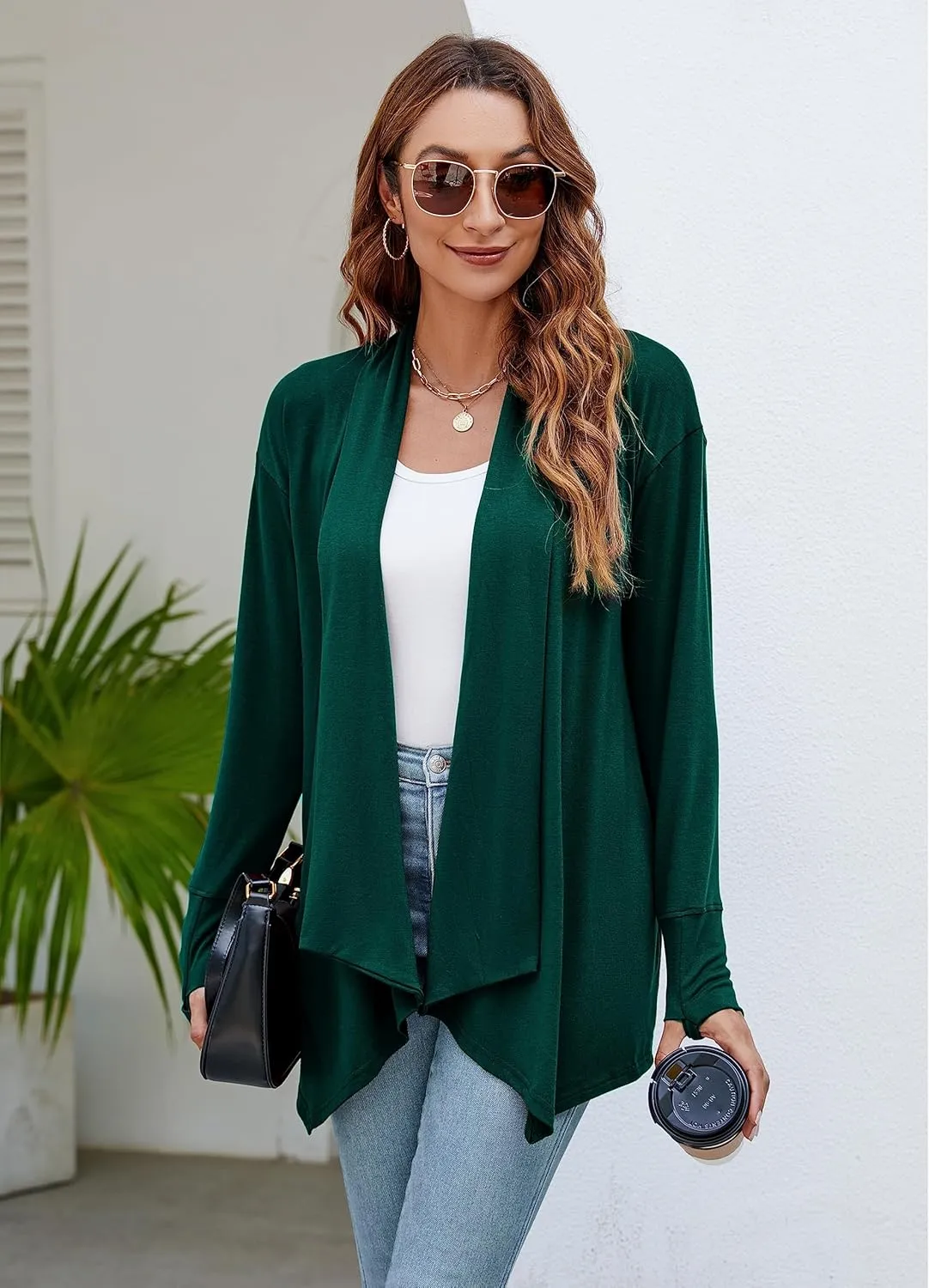 Naggoo Women's Draped Open Front Cardigans Casual Lightweight Long Sleeve Duster Cardigan