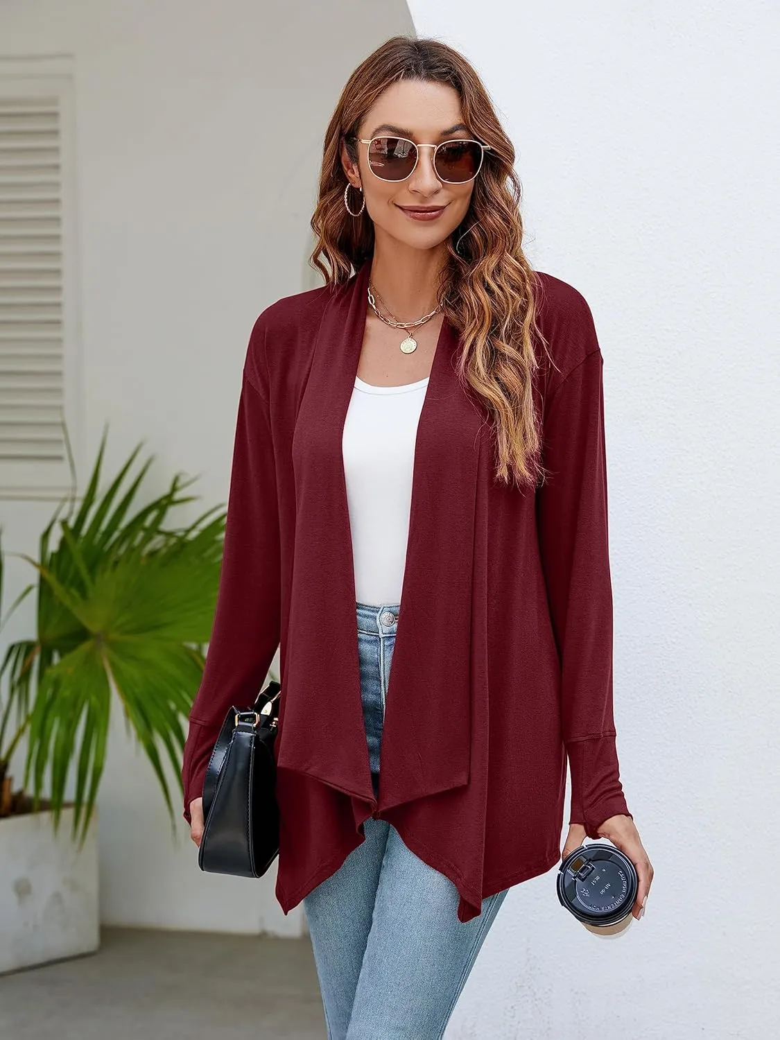 Naggoo Women's Draped Open Front Cardigans Casual Lightweight Long Sleeve Duster Cardigan