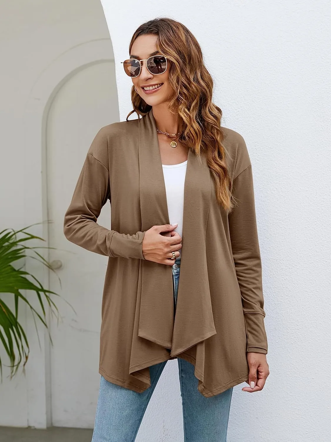 Naggoo Women's Draped Open Front Cardigans Casual Lightweight Long Sleeve Duster Cardigan