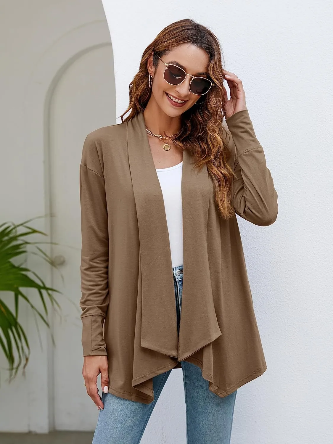 Naggoo Women's Draped Open Front Cardigans Casual Lightweight Long Sleeve Duster Cardigan