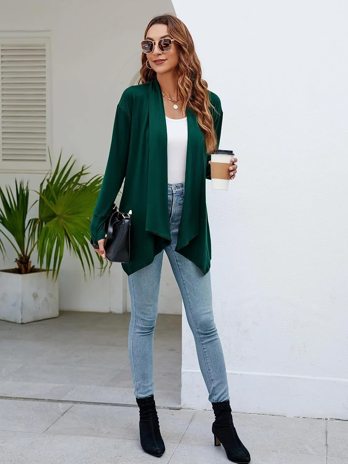 Naggoo Women's Draped Open Front Cardigans Casual Lightweight Long Sleeve Duster Cardigan