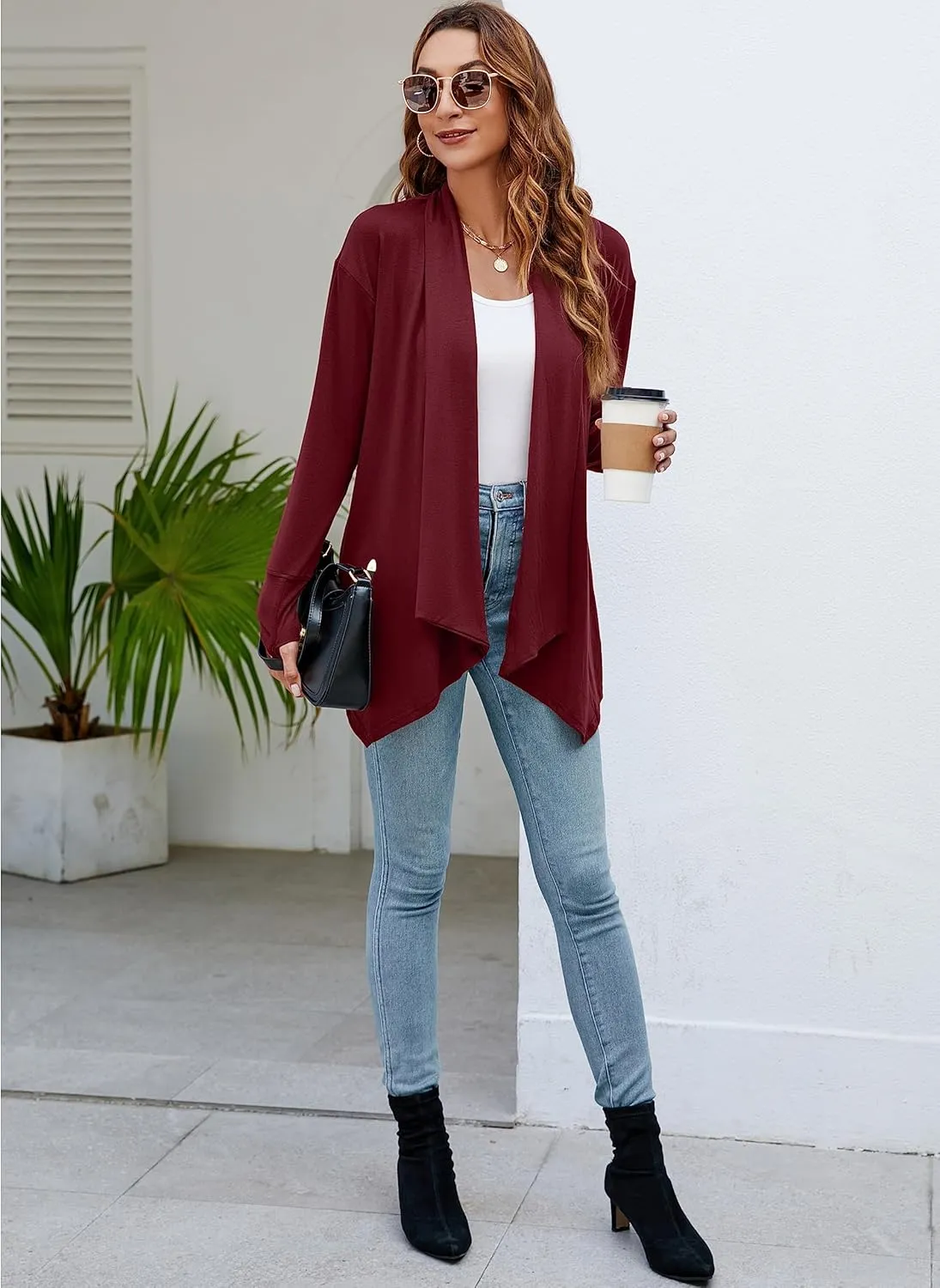 Naggoo Women's Draped Open Front Cardigans Casual Lightweight Long Sleeve Duster Cardigan