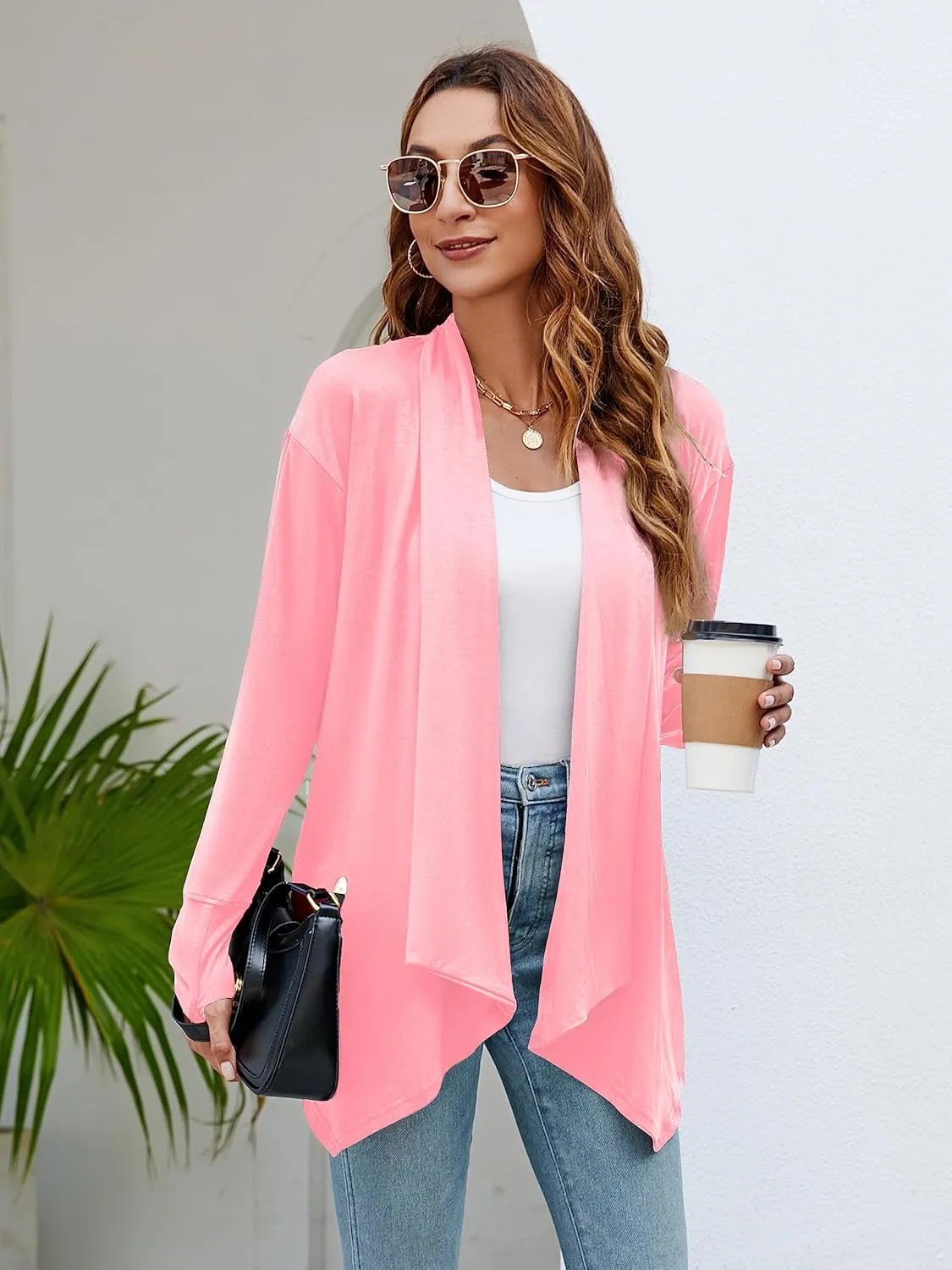Naggoo Women's Draped Open Front Cardigans Casual Lightweight Long Sleeve Duster Cardigan