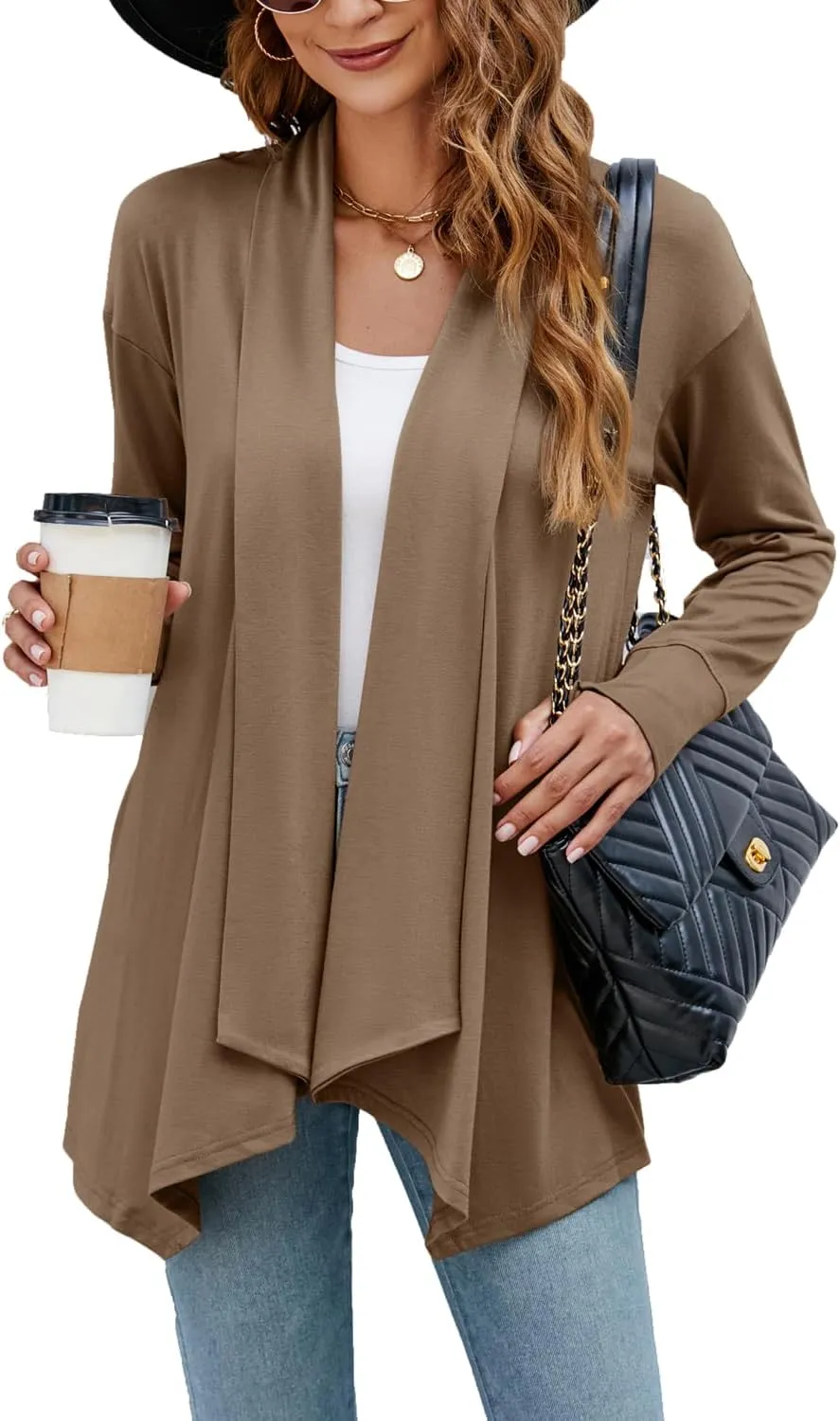 Naggoo Women's Draped Open Front Cardigans Casual Lightweight Long Sleeve Duster Cardigan