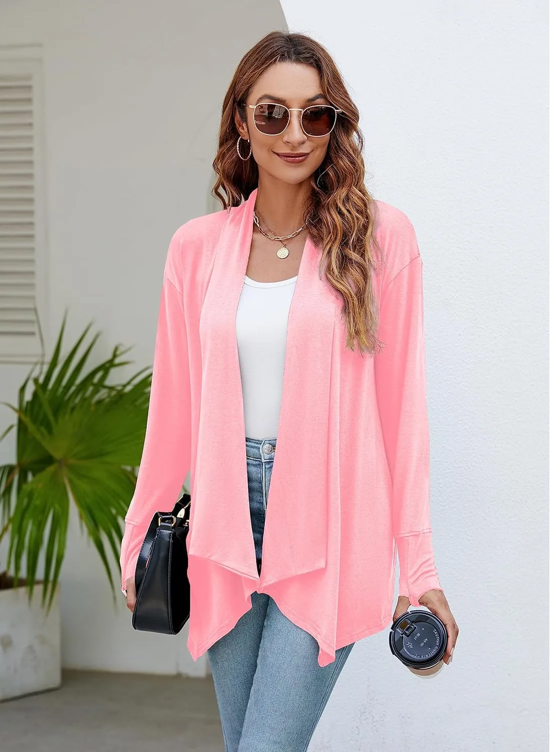 Naggoo Women's Draped Open Front Cardigans Casual Lightweight Long Sleeve Duster Cardigan