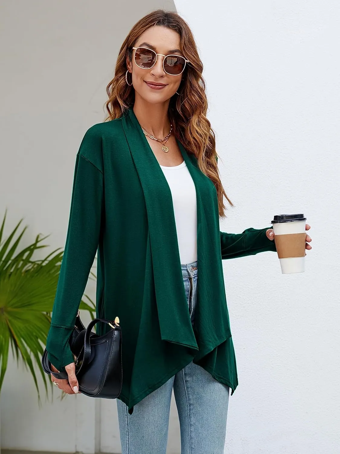 Naggoo Women's Draped Open Front Cardigans Casual Lightweight Long Sleeve Duster Cardigan