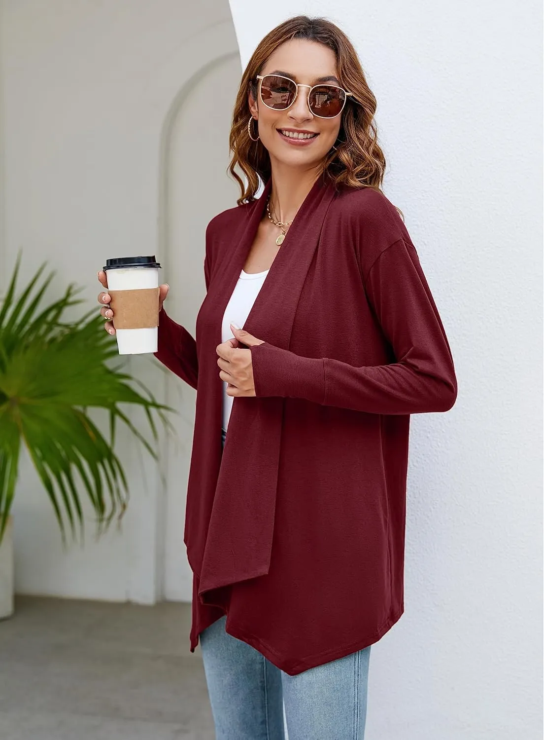 Naggoo Women's Draped Open Front Cardigans Casual Lightweight Long Sleeve Duster Cardigan