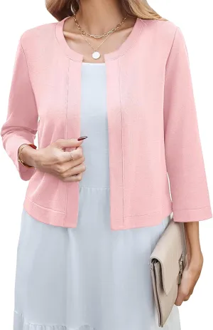 Newchoice Women's Open Front Cropped Cardigan Sweaters Bolero Shrugs for Dresses 3/4 Sleeve Casual Lightweight Cardigans
