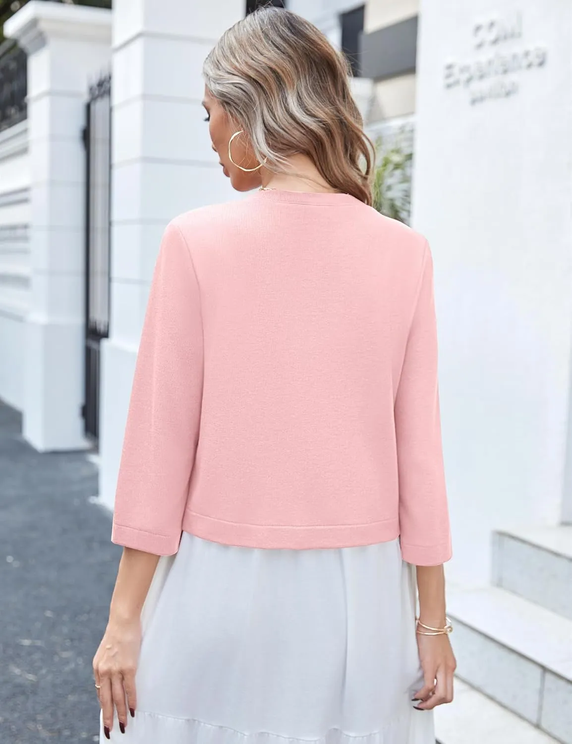 Newchoice Women's Open Front Cropped Cardigan Sweaters Bolero Shrugs for Dresses 3/4 Sleeve Casual Lightweight Cardigans
