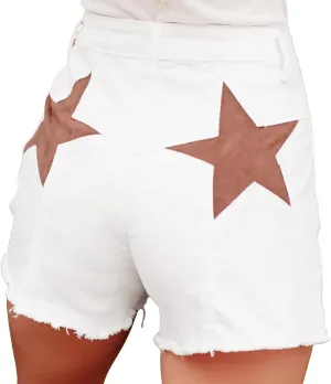 NUFIWI Women's Skinny Denim Shorts Star Pattern High Waist Raw Hem Jean Shorts Summer Hot Short Pants Trendy Streetwear