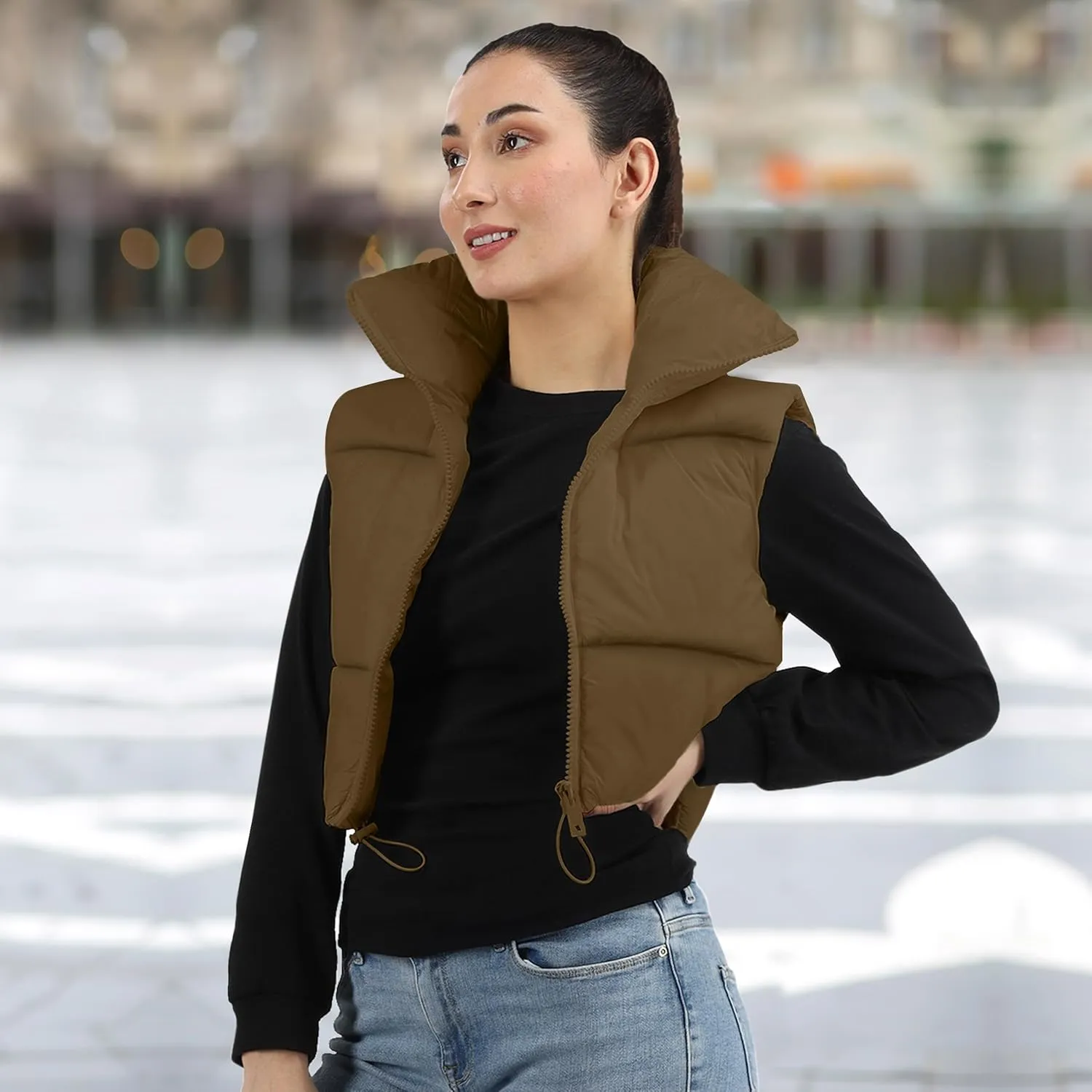 NY Threads Cropped Puffer Vest Women Lightweight Stand Collar Sleeveless Zip Up Winter Padded Gilet