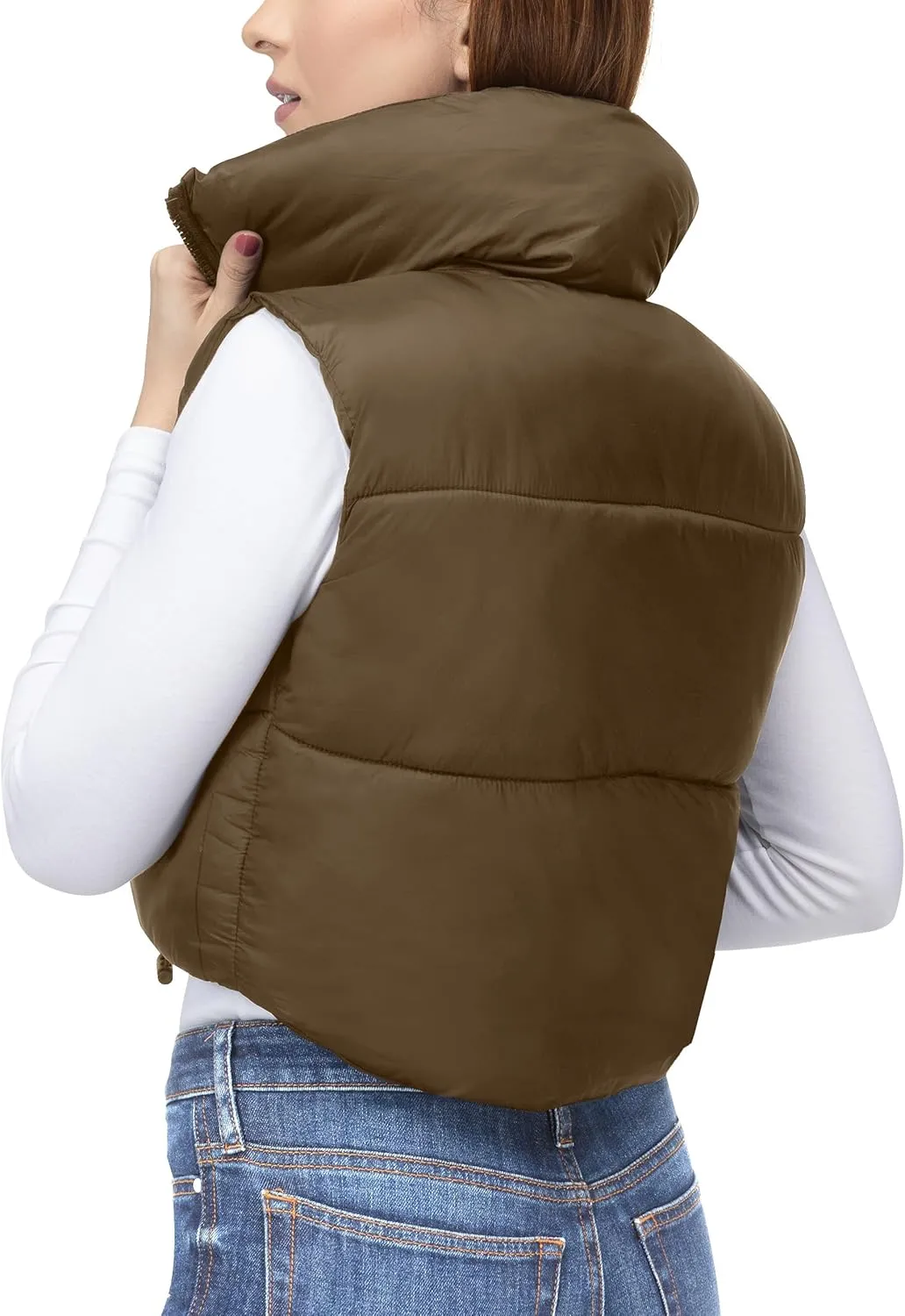 NY Threads Cropped Puffer Vest Women Lightweight Stand Collar Sleeveless Zip Up Winter Padded Gilet
