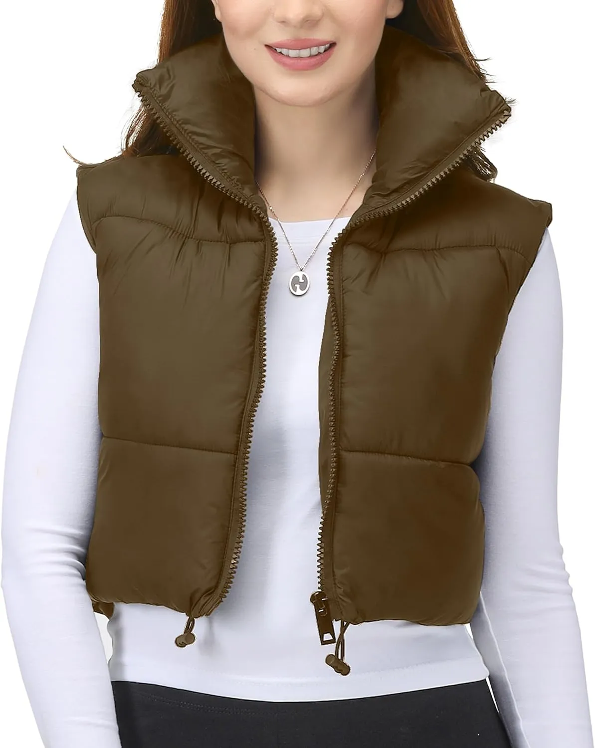NY Threads Cropped Puffer Vest Women Lightweight Stand Collar Sleeveless Zip Up Winter Padded Gilet