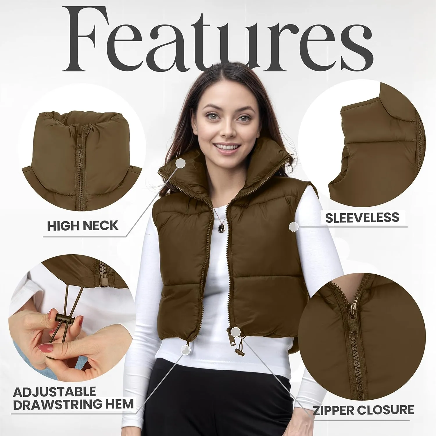 NY Threads Cropped Puffer Vest Women Lightweight Stand Collar Sleeveless Zip Up Winter Padded Gilet
