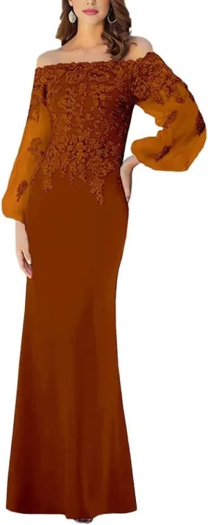 Off Shoulder Mother of The Bride Dresses Long Sleeves Laces Appliques Evening Party Dress Mermaid Wedding Guest Dress