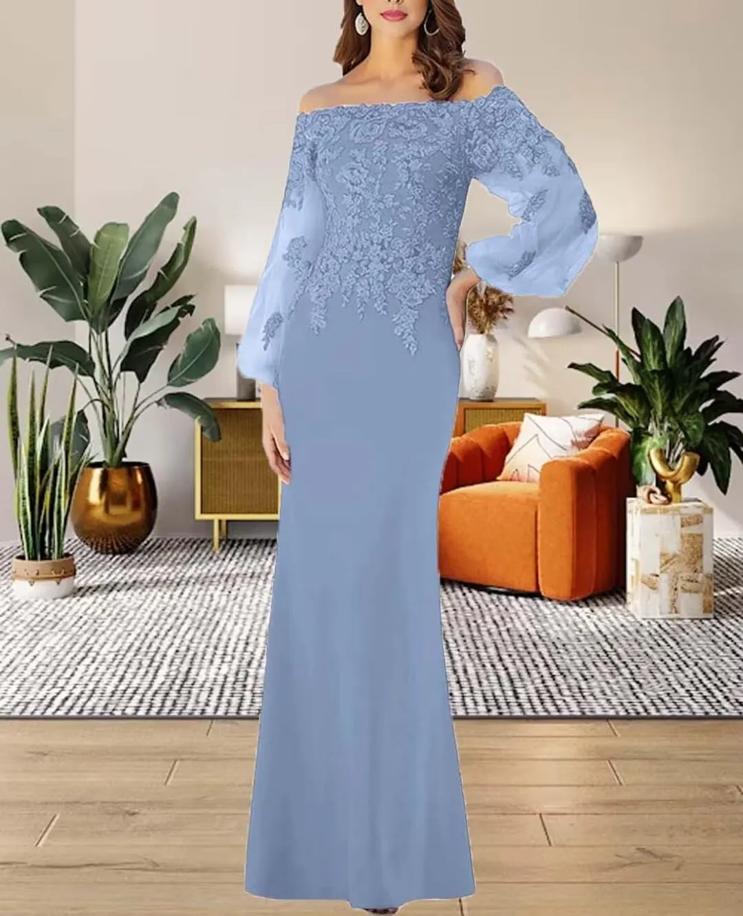 Off Shoulder Mother of The Bride Dresses Long Sleeves Laces Appliques Evening Party Dress Mermaid Wedding Guest Dress