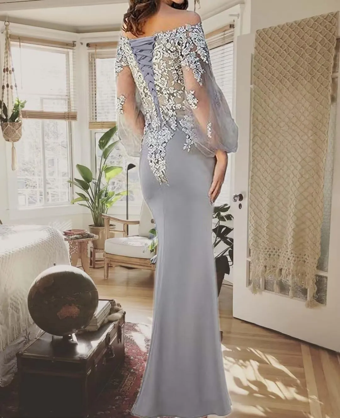 Off Shoulder Mother of The Bride Dresses Long Sleeves Laces Appliques Evening Party Dress Mermaid Wedding Guest Dress