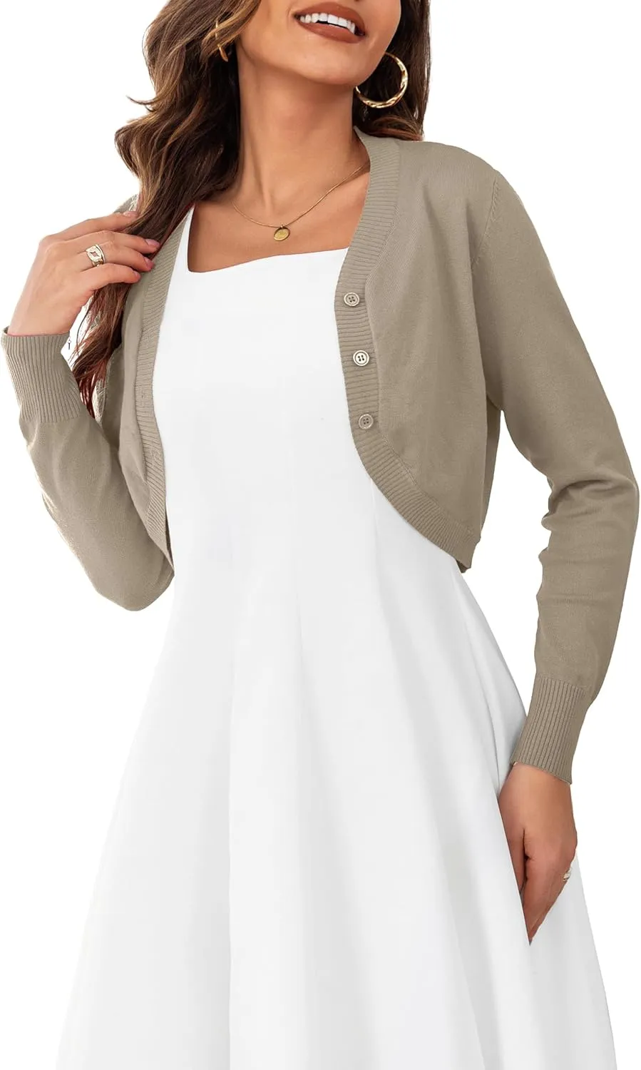 OmicGot Women's Long Sleeve Cropped Cardigan Sweaters Open Front Bolero Shrug for Dresses S-XL