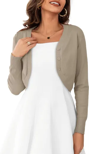 OmicGot Women's Long Sleeve Cropped Cardigan Sweaters Open Front Bolero Shrug for Dresses S-XL