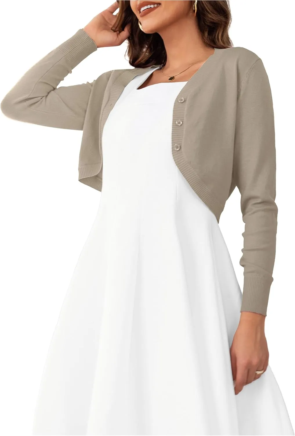 OmicGot Women's Long Sleeve Cropped Cardigan Sweaters Open Front Bolero Shrug for Dresses S-XL