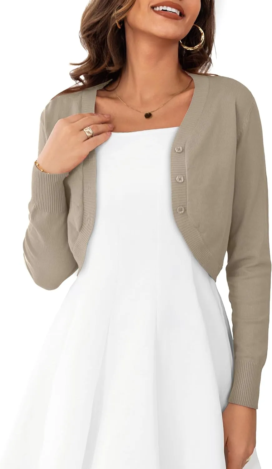 OmicGot Women's Long Sleeve Cropped Cardigan Sweaters Open Front Bolero Shrug for Dresses S-XL