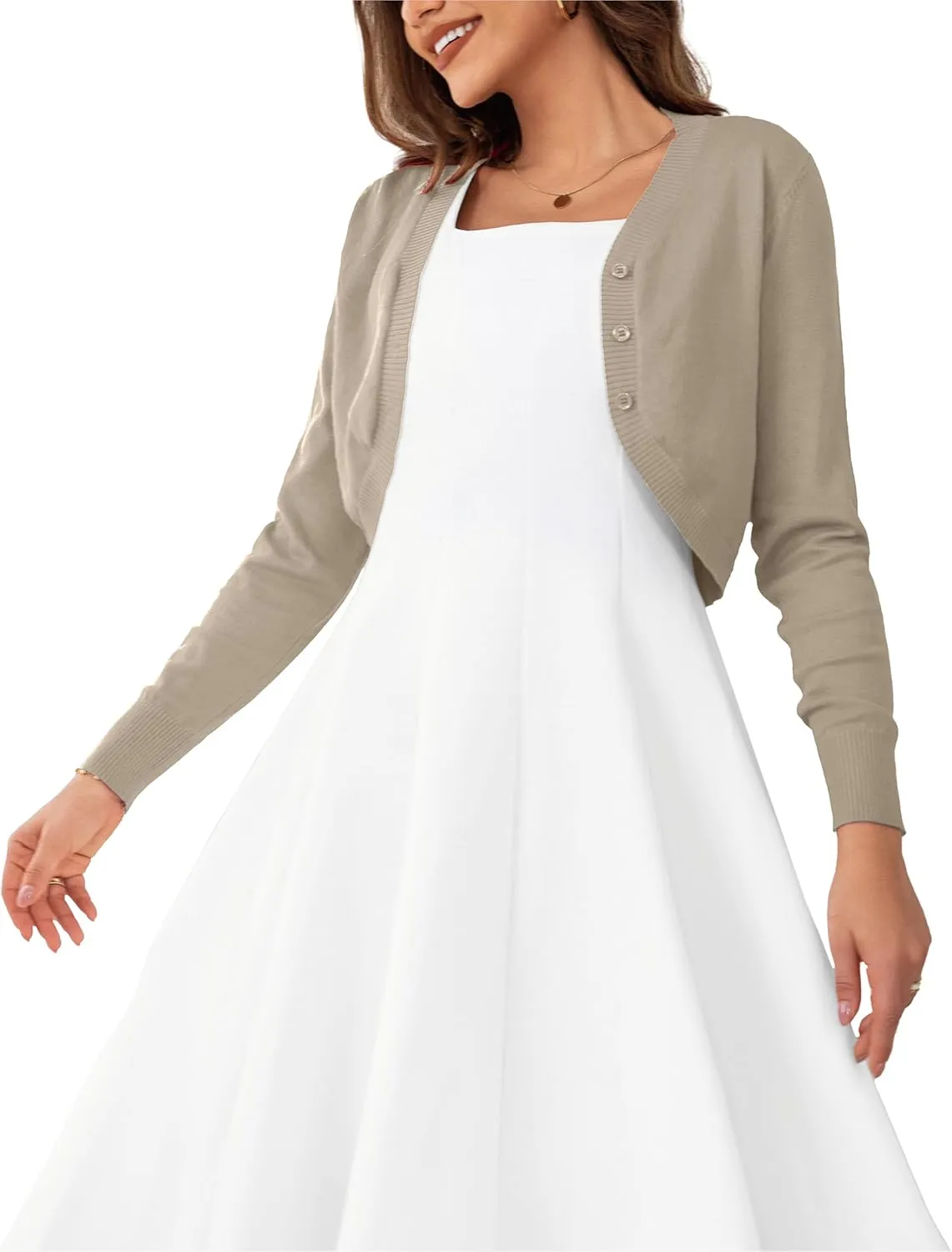OmicGot Women's Long Sleeve Cropped Cardigan Sweaters Open Front Bolero Shrug for Dresses S-XL