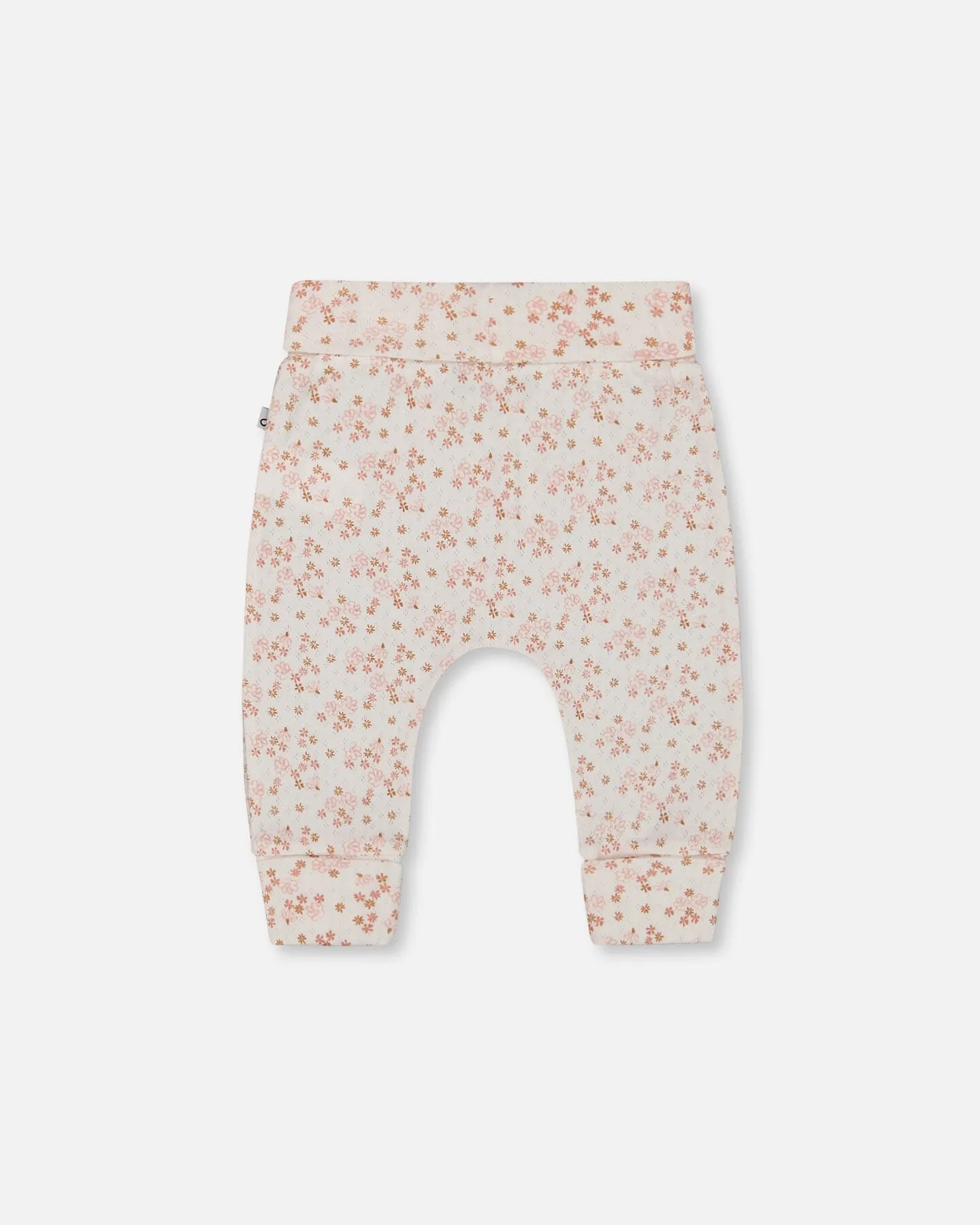Organic Cotton Pointelle Evolutive Pant Printed Pink And White Flowers