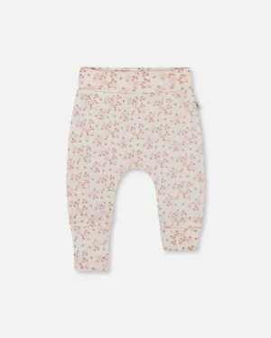 Organic Cotton Pointelle Evolutive Pant Printed Pink And White Flowers