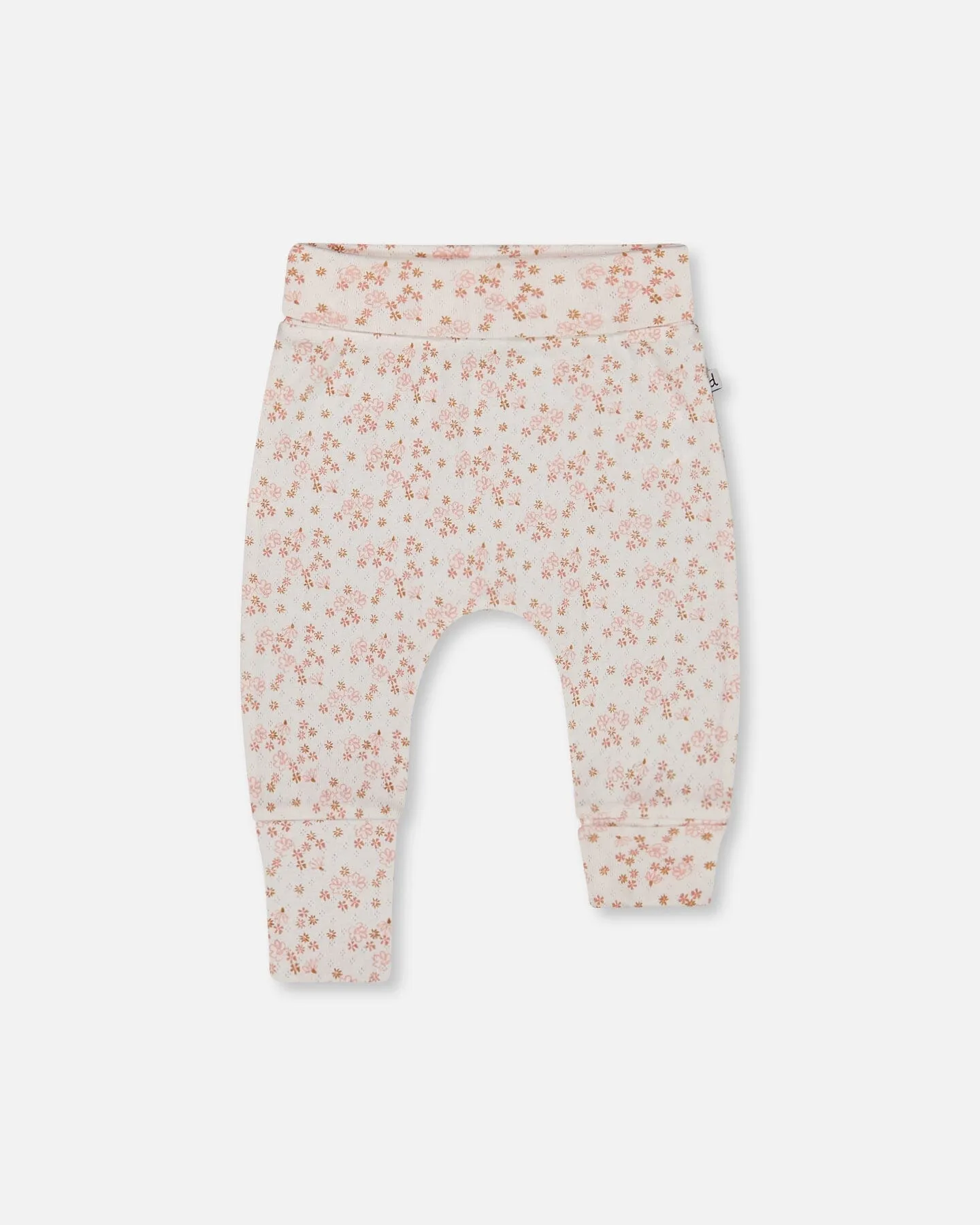 Organic Cotton Pointelle Evolutive Pant Printed Pink And White Flowers