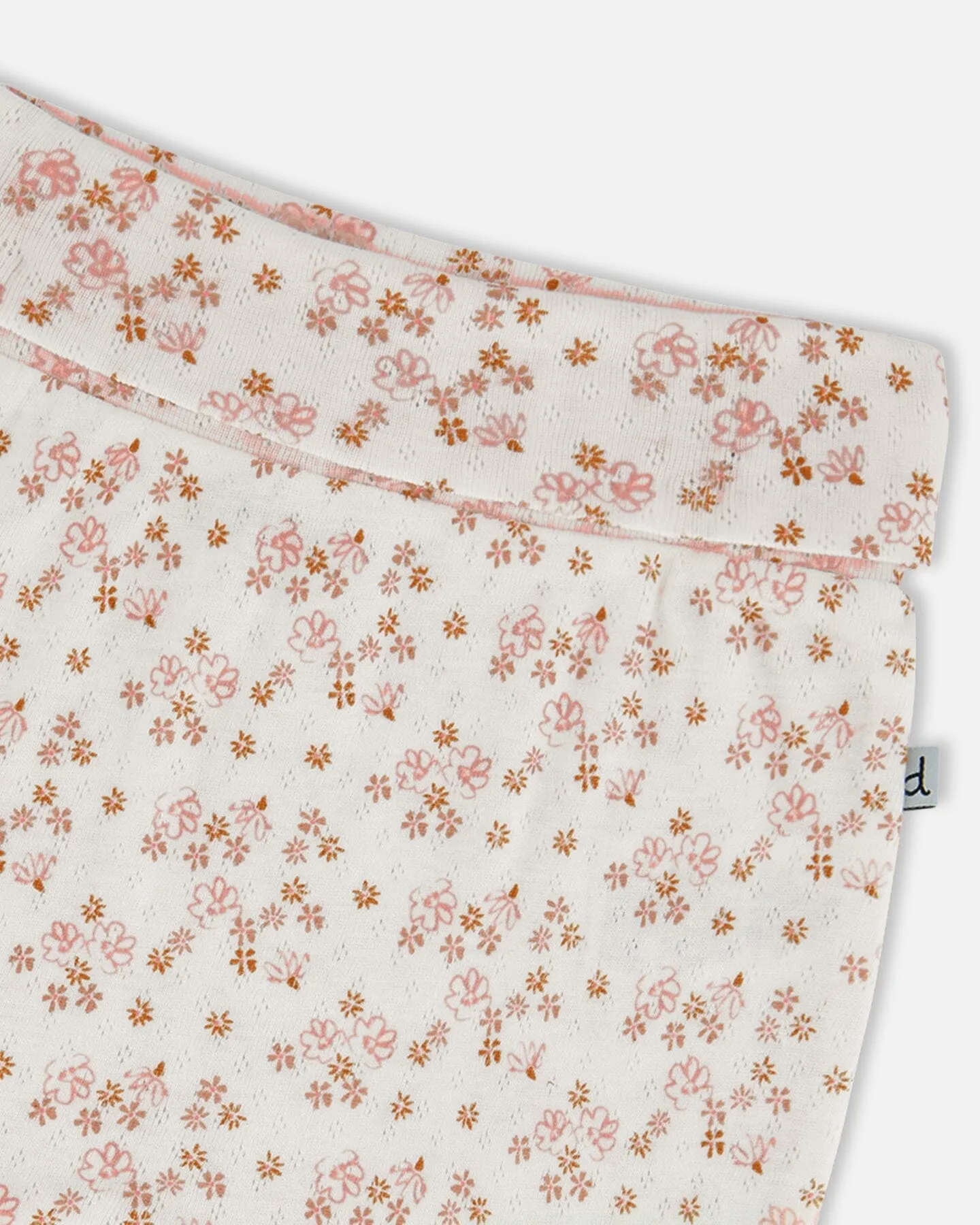 Organic Cotton Pointelle Evolutive Pant Printed Pink And White Flowers