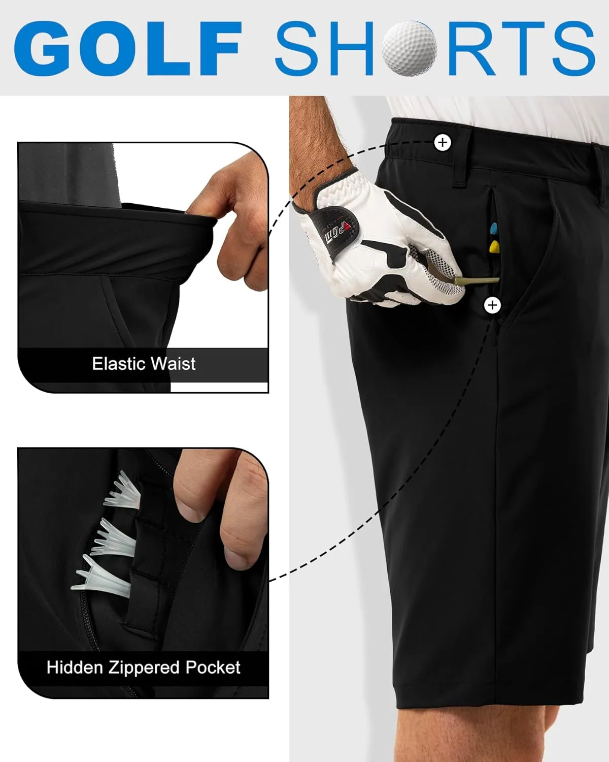 Outdoor Ventures Men's Golf Shorts 11" Inseam Classic-Fit Flat Front Stretch Casual Shorts with Pockets Summer Hiking Travel