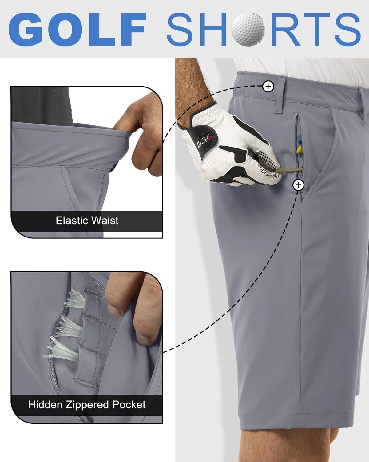 Outdoor Ventures Men's Golf Shorts 11" Inseam Classic-Fit Flat Front Stretch Casual Shorts with Pockets Summer Hiking Travel