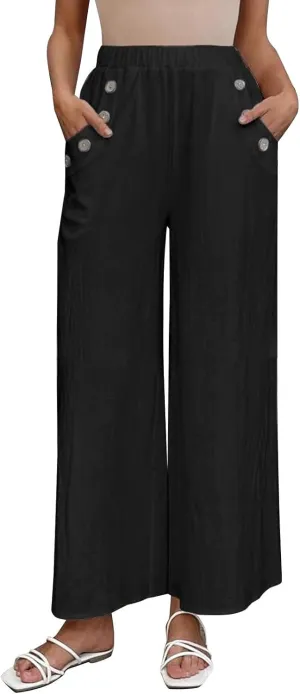 Palazzo Pants for Women Casual High Waist Wide Leg Trousers Baggy Breathable Summer Going Out Hiking Pant with Pocket