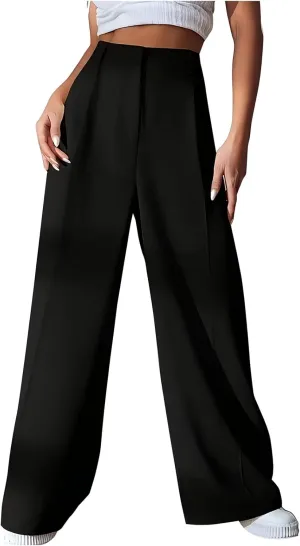 Palazzo Pants for Women Petite Work High Waisted Dress Pants Smocked Ankle Flowy Wide Leg Business Casual Clothing