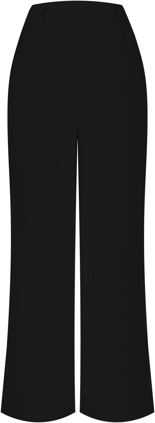 Palazzo Pants for Women Petite Work High Waisted Dress Pants Smocked Ankle Flowy Wide Leg Business Casual Clothing