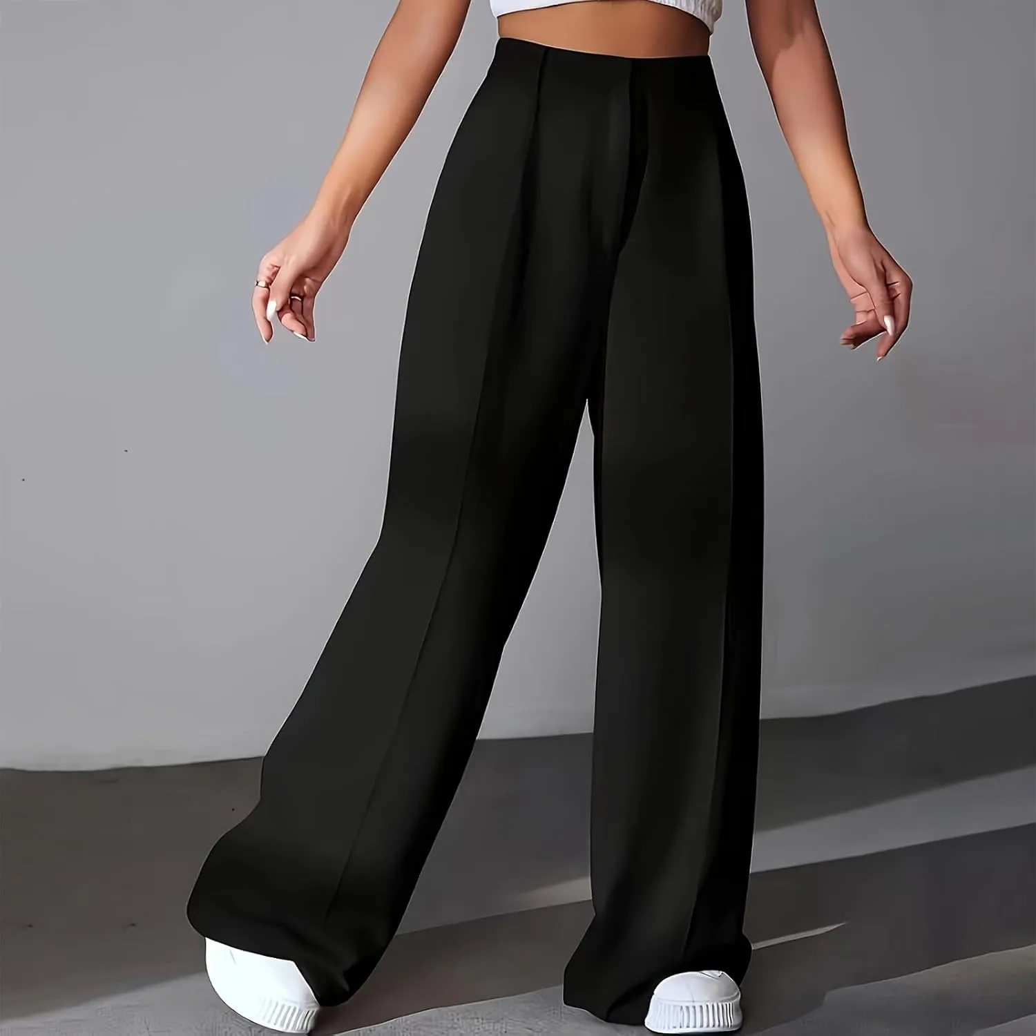 Palazzo Pants for Women Petite Work High Waisted Dress Pants Smocked Ankle Flowy Wide Leg Business Casual Clothing