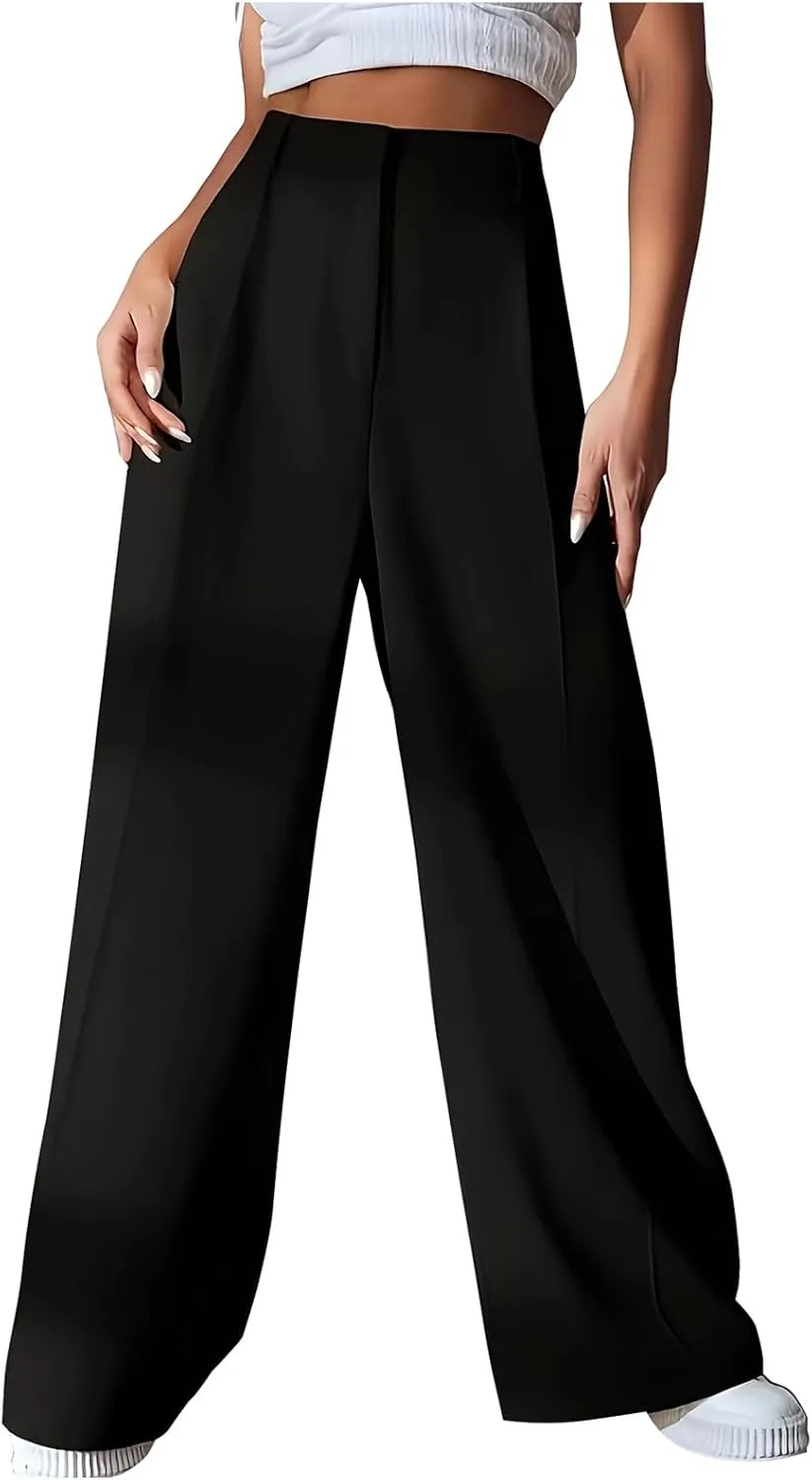 Palazzo Pants for Women Petite Work High Waisted Dress Pants Smocked Ankle Flowy Wide Leg Business Casual Clothing