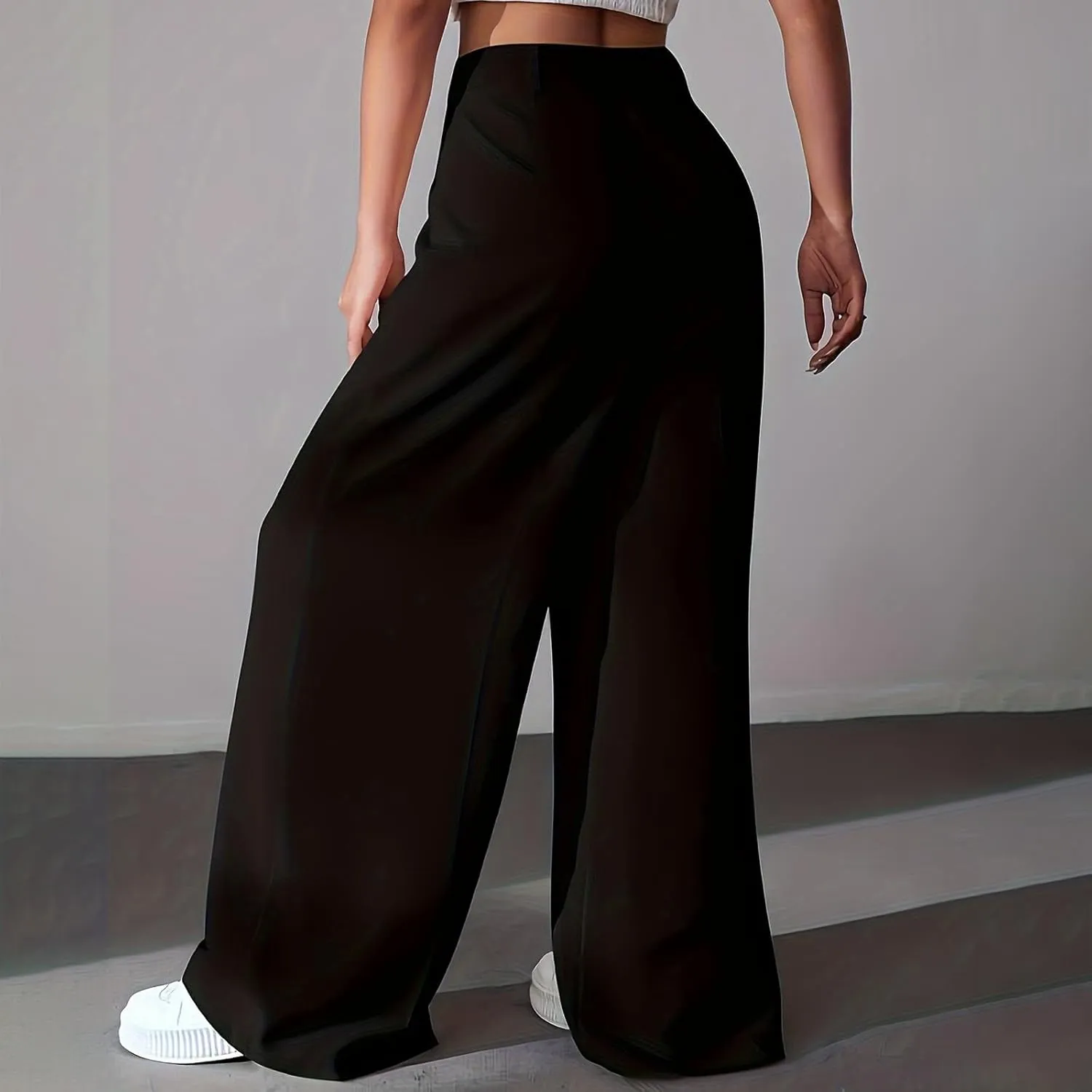 Palazzo Pants for Women Petite Work High Waisted Dress Pants Smocked Ankle Flowy Wide Leg Business Casual Clothing