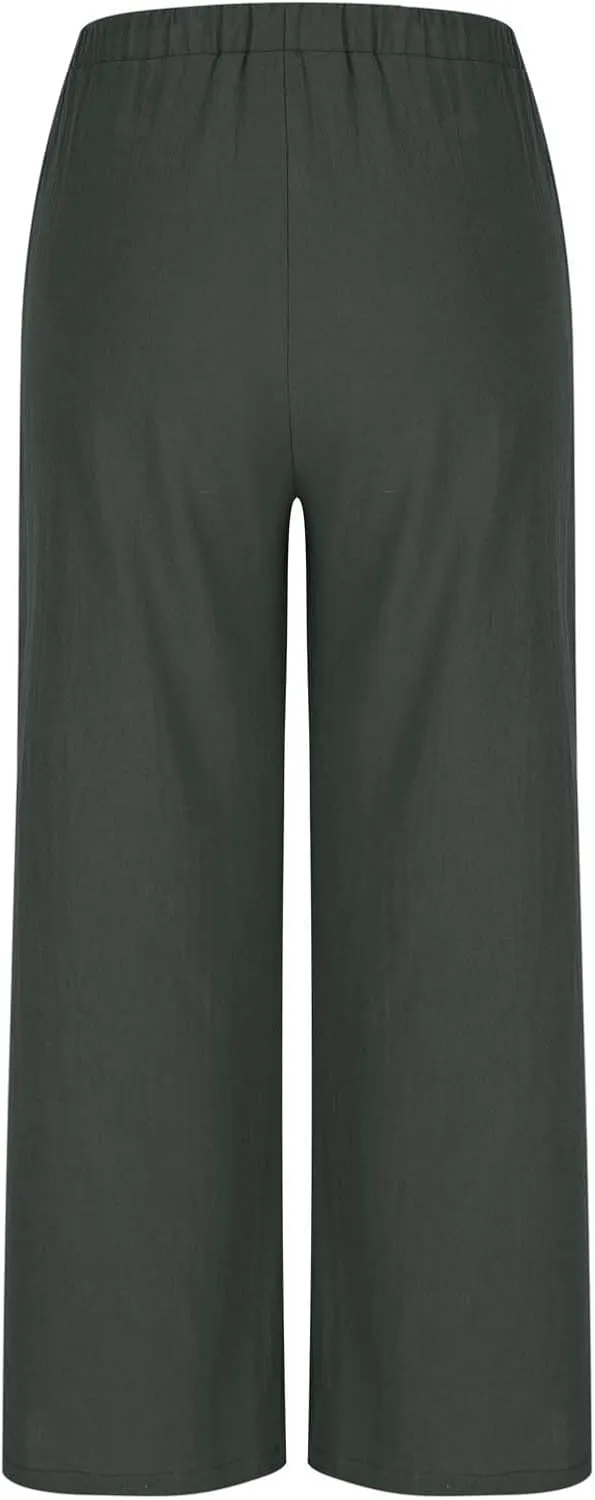 Palazzo Pants for Women Plus Size Wed Leg Palazzo Pants Summer Casual Cotton Linen Lounge Trouser Boho Beach Outfits