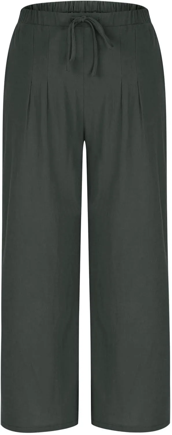 Palazzo Pants for Women Plus Size Wed Leg Palazzo Pants Summer Casual Cotton Linen Lounge Trouser Boho Beach Outfits