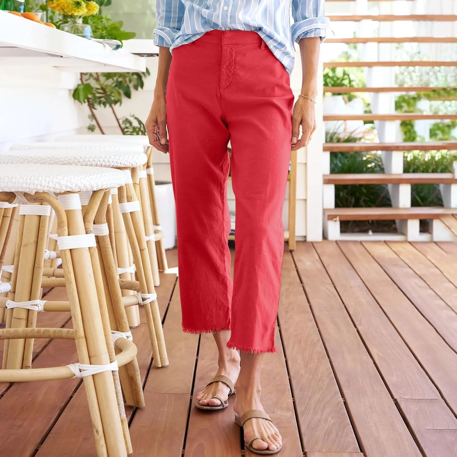 Pants for Women, Casual Pants Peasant Plus Size Straight Leg Linen Plaid