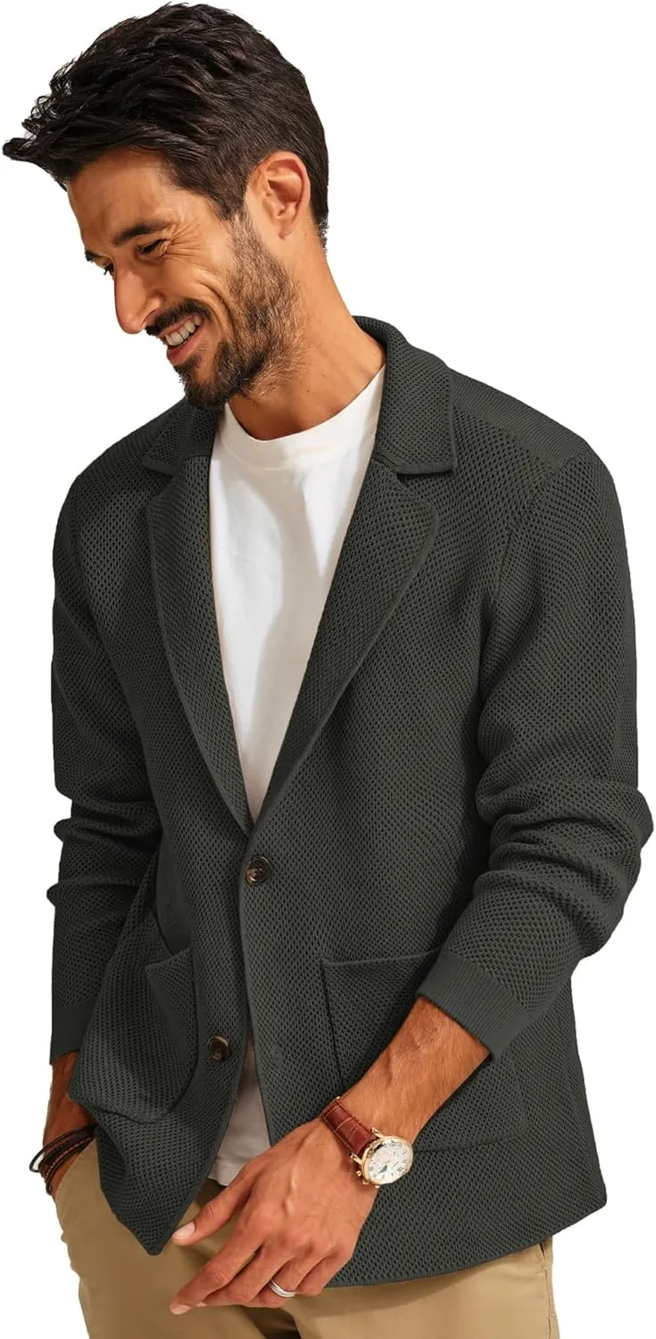 PJ PAUL JONES Mens Notch Collar Cardigan Sweaters Knit Textured Sweater Button Down Blazer with Pockets