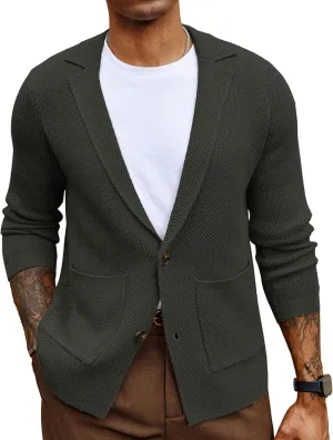 PJ PAUL JONES Mens Notch Collar Cardigan Sweaters Knit Textured Sweater Button Down Blazer with Pockets