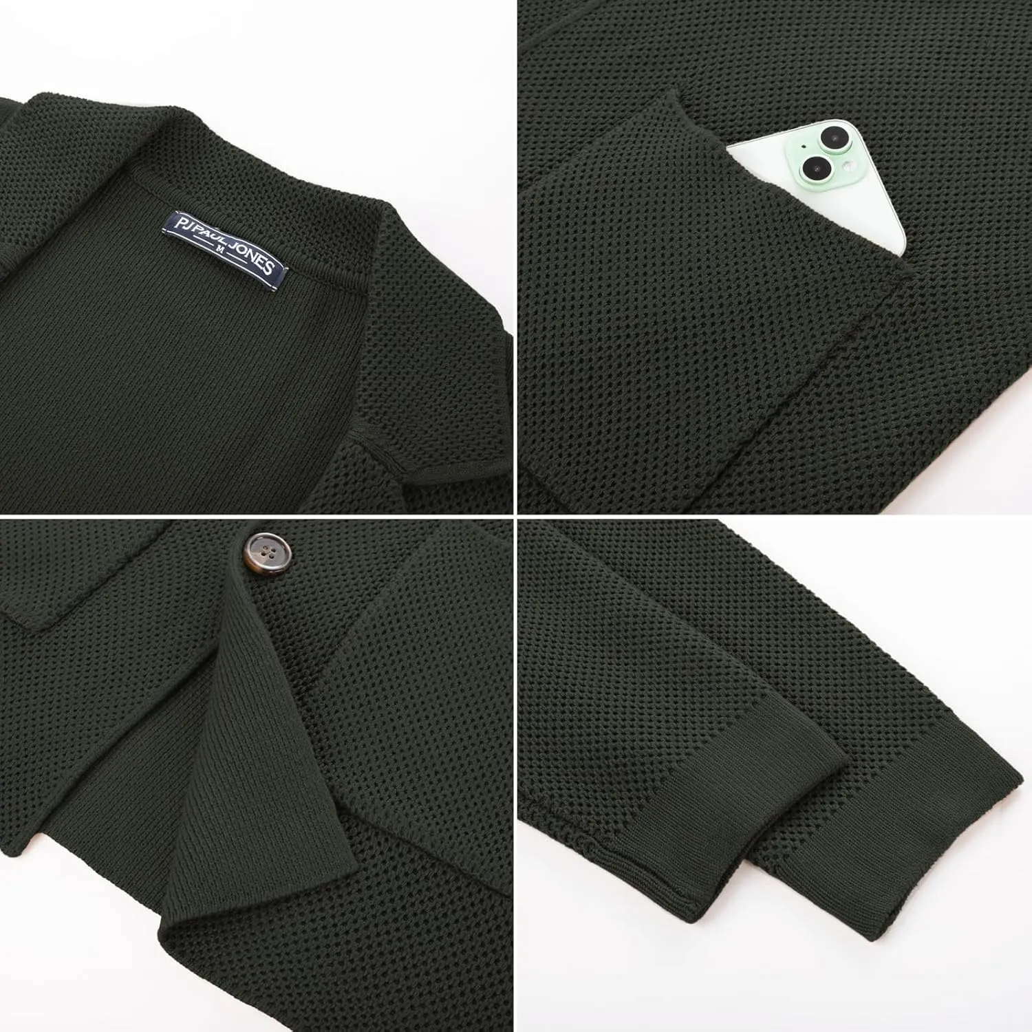 PJ PAUL JONES Mens Notch Collar Cardigan Sweaters Knit Textured Sweater Button Down Blazer with Pockets