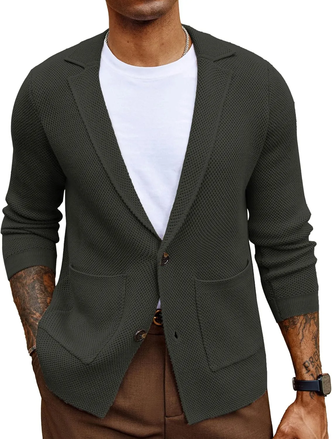 PJ PAUL JONES Mens Notch Collar Cardigan Sweaters Knit Textured Sweater Button Down Blazer with Pockets