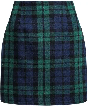 Plaid Skirts for Women Plus Size High Waisted Bodycon Pencil Skirt Casual Vintage Fall Winter Flannel Wool Skirt